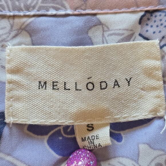 Melloday Top Women Small Floral Long Sleeve Smocked Cottage Coquette Career Boho - Picture 3 of 11